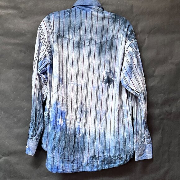 Wrangler Black Tie Dye Shirt Long Sleeve Size Small Medium TG Blue Dyed Rodeo - Picture 2 of 6